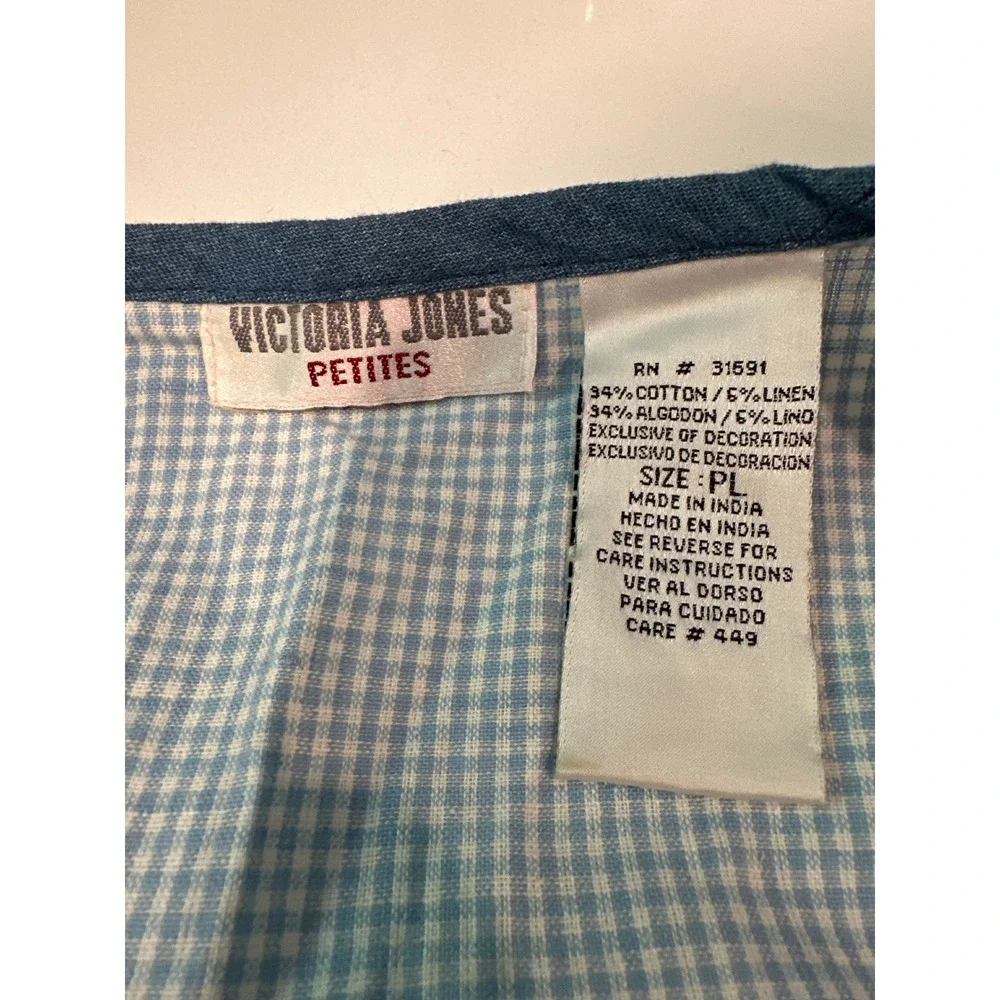 Vintage Victoria Jones Petites Blue Patchwork Embroidered Gingham Vest Large Y2K